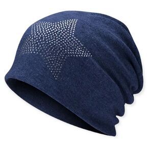 NEW Beanie Cap Blue Rhinestone Star Studded Slouchy Skull Caps Headwear